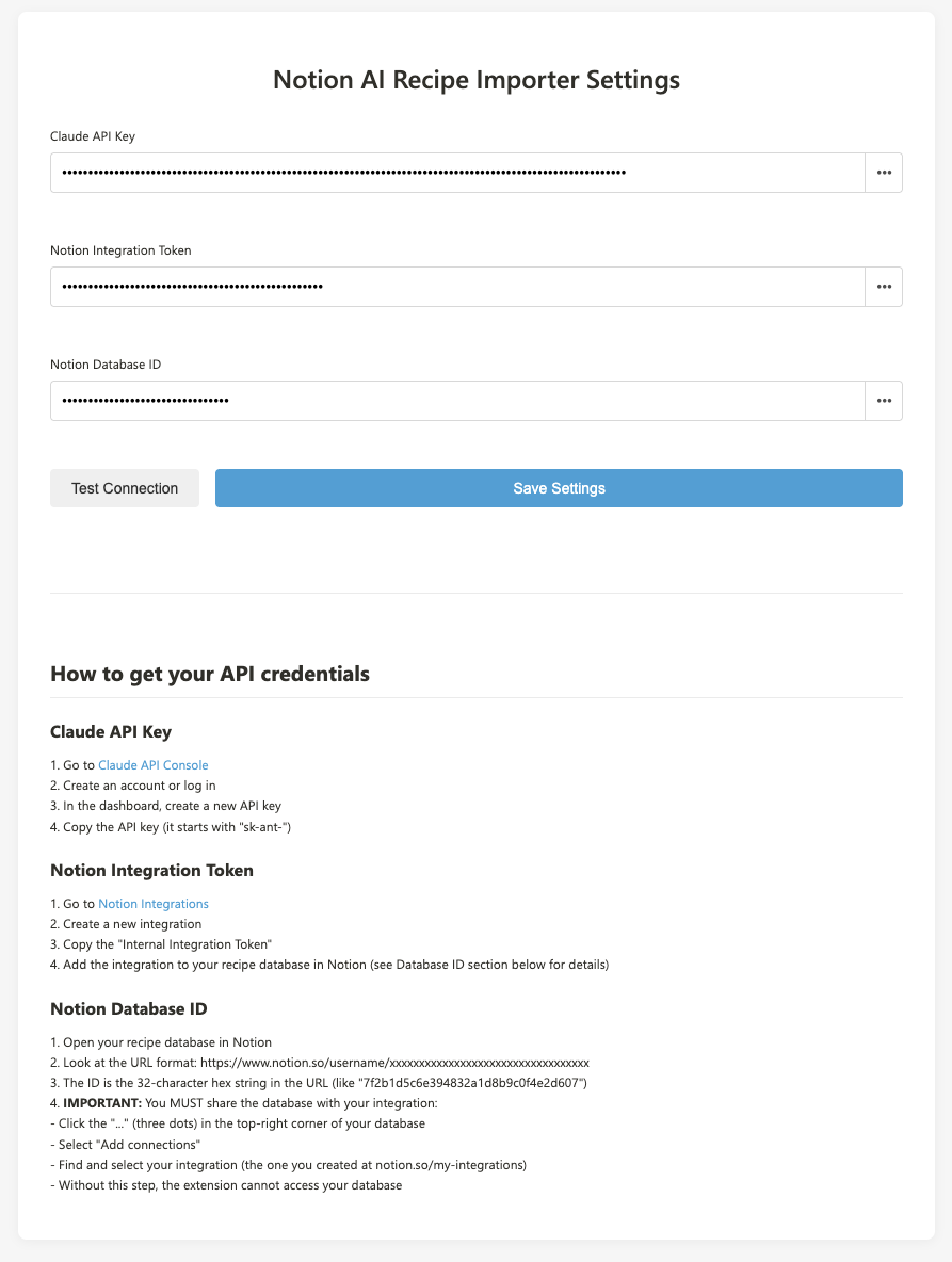 Extension Settings